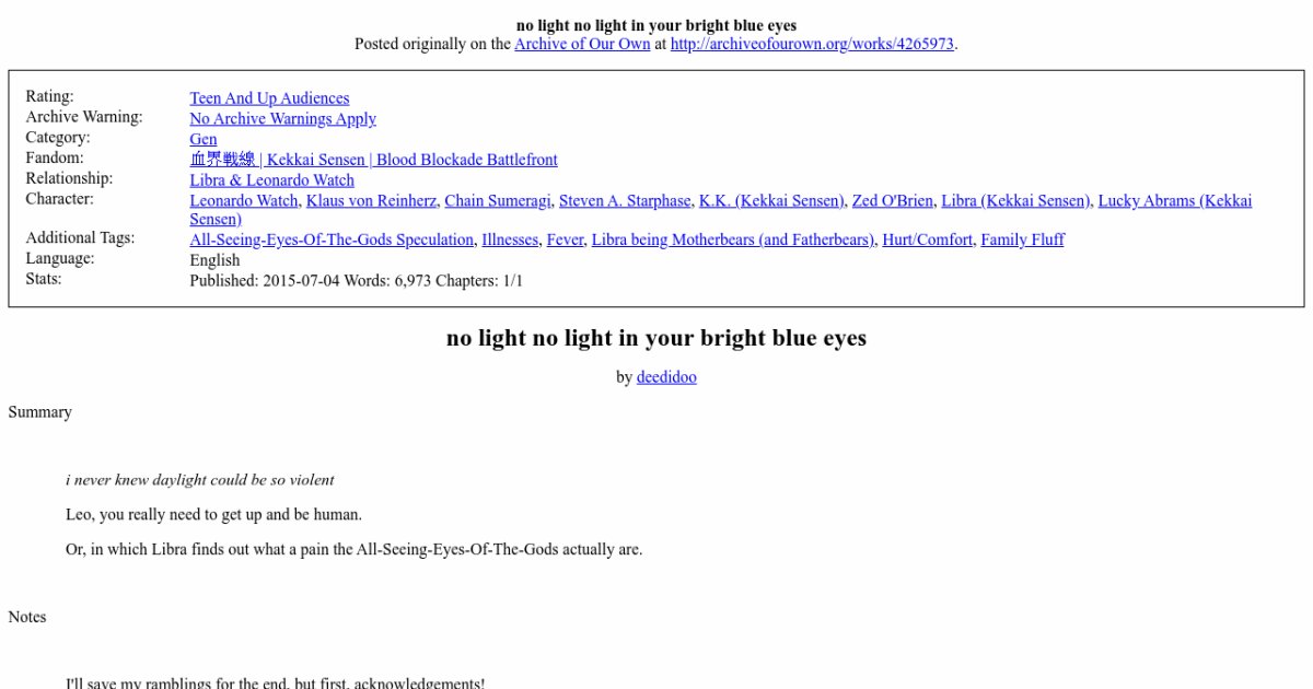 no light no light in your bright blue eyes deedidoo 血界戦線 Kekkai